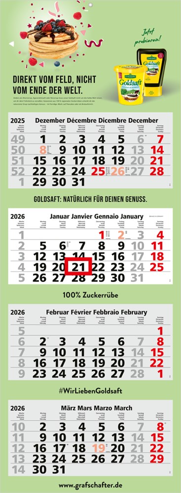 4-Monatskalender Quadro Light 4 Bestseller (Mehrblock) - hellgrau