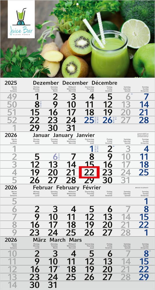 4-Monatskalender Budget 4 Recycling (Einblatt) - hellgrau