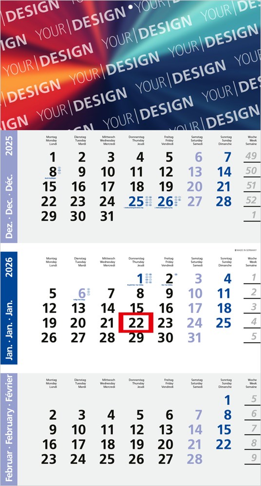 3-Monatskalender Logic 3 Post Bestseller (Einblatt)