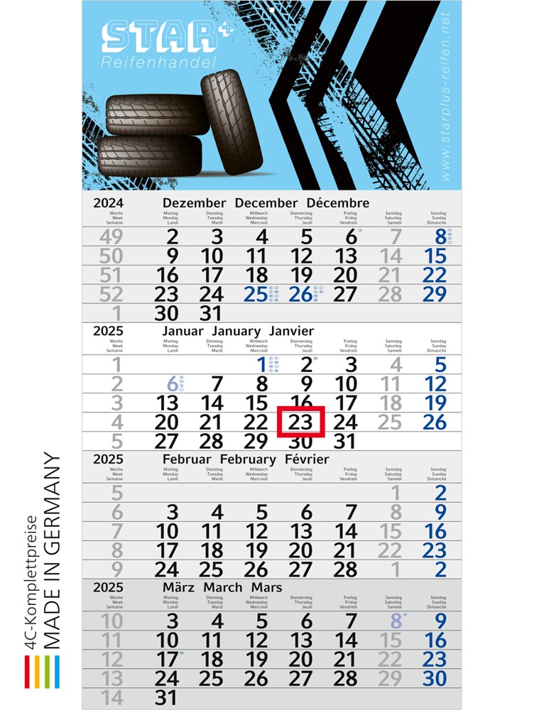 4-Monatskalender Budget 4 Bestseller (Einblatt) - hellgrau