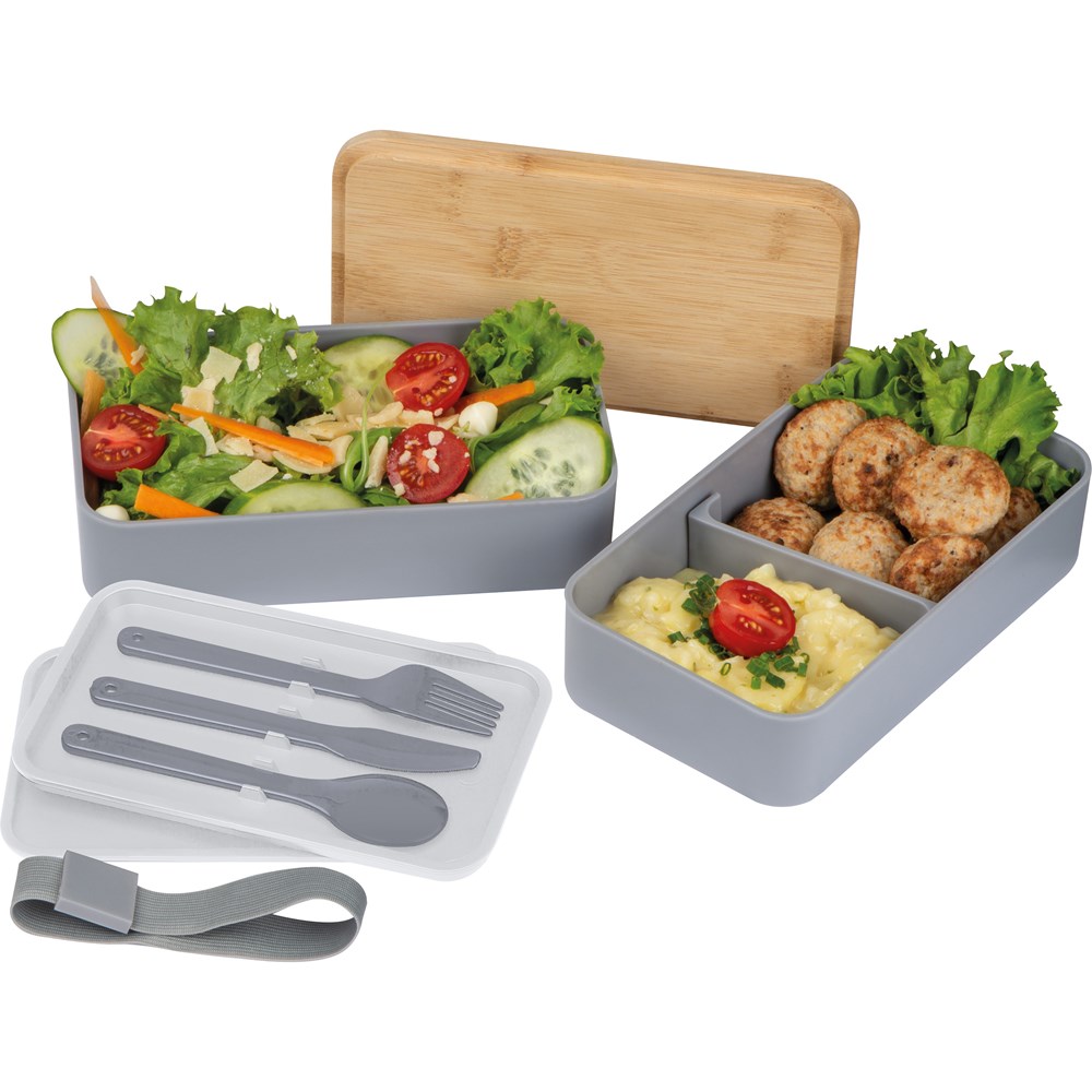 2 stöckige Lunchbox aus Kunststoff und Bambus