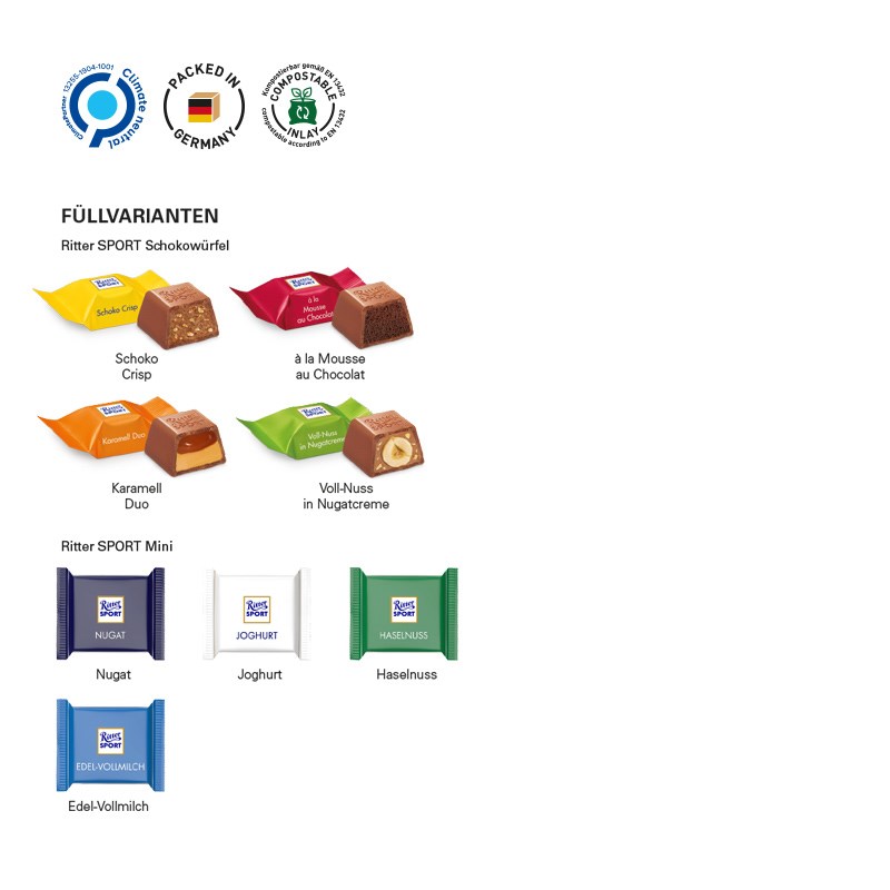 Adventskalender quadratisch, Blister kompostierbar, Ritter SPORT Mini